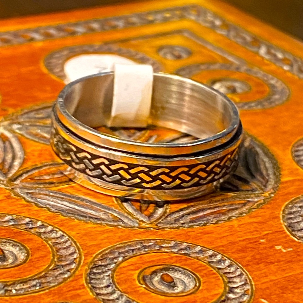 NWT Men’s stainless steel fidget ring,silver chrome band,chain spinner,sz. 12